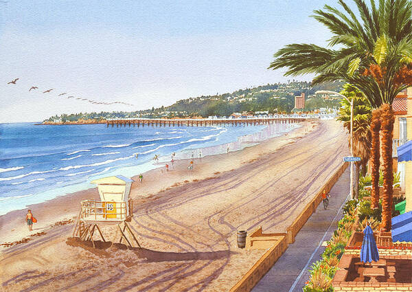 Sunny Beachfront with Pier Poster
