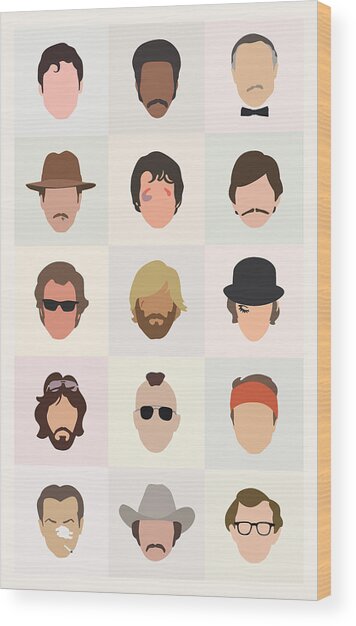 Minimalist Iconic Faces Grid Wood Print