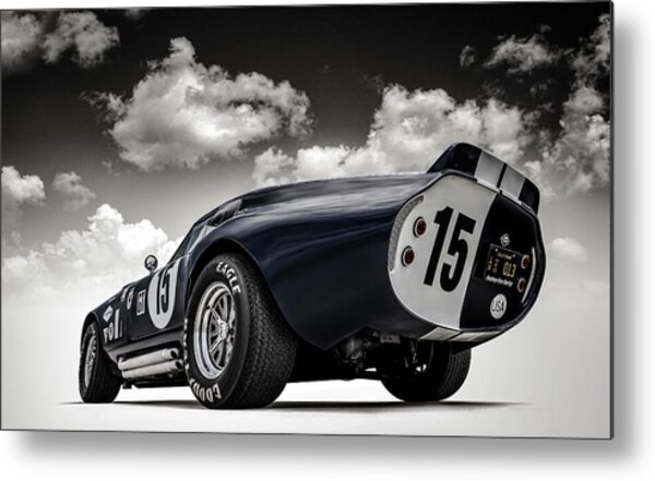 Vintage Race Car under Dramatic Sky Metal Print