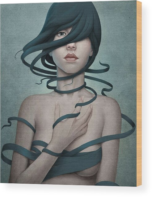 Mysterious Ribboned Woman Wood Print