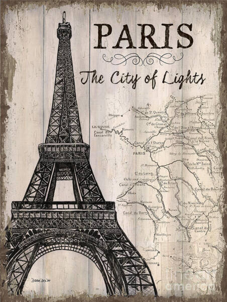 Eiffel Tower and Vintage Paris Map Poster